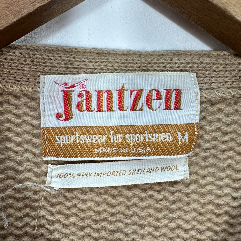 Vintage 1960s Jantzen Shetland Wool Cardigan M Camel Brown Made USA Grandpa - Picture 4 of 9